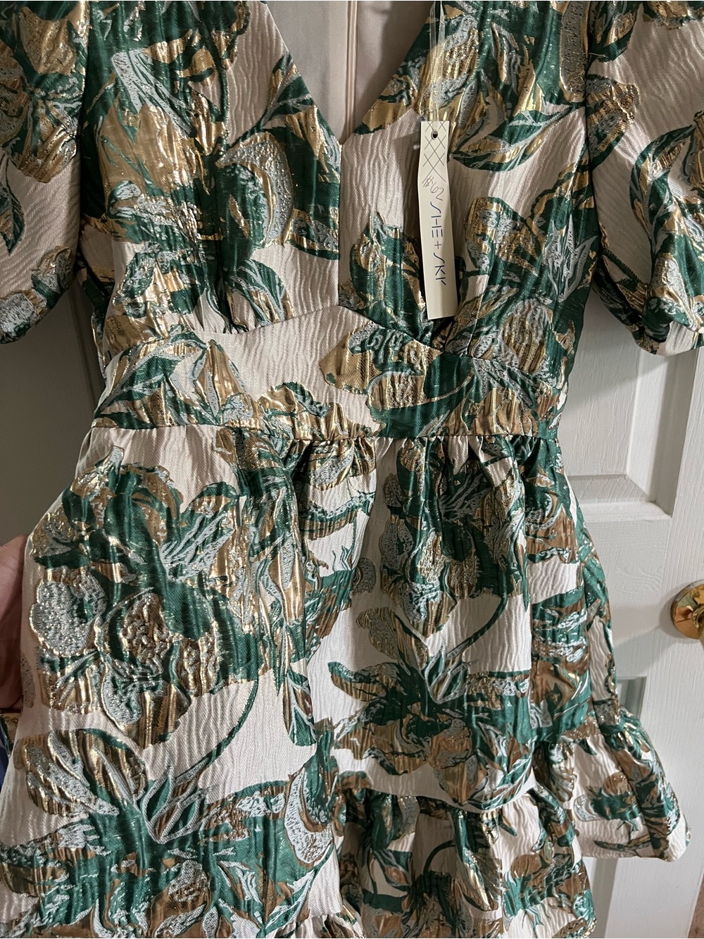She + Sky Jacquard V-Neck Dress - Picture 3 of 6